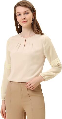 Allegra K Women's Work Tops Chiffon Shirt Semi Sheer Keyhole Neck Elegant Blouse in Kuwait