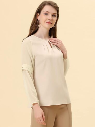 Allegra K Women's Work Tops Chiffon Shirt Semi Sheer Keyhole Neck Elegant Blouse in Kuwait