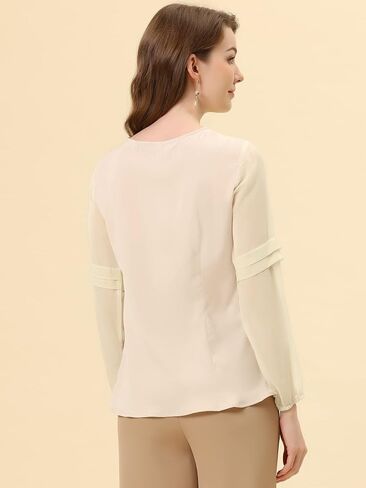Allegra K Women's Work Tops Chiffon Shirt Semi Sheer Keyhole Neck Elegant Blouse in Kuwait