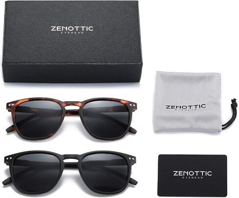 نظارات شمسية مستقطبة من ZENOTTIC للنساء والرجال: ظلال كلاسيكية مستديرة | عبوة من قطعتين للحماية من الأشعة فوق البنفسجية بإطار مربع in Kuwait