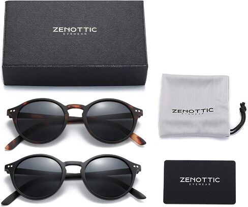 نظارات شمسية مستقطبة من ZENOTTIC للنساء والرجال: ظلال كلاسيكية مستديرة | عبوة من قطعتين للحماية من الأشعة فوق البنفسجية بإطار مربع in Kuwait