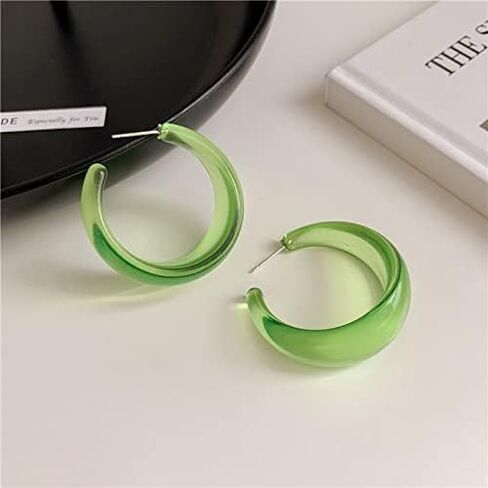 Colorful C shape Hoop Earrings for Women Girls Resin Acrylic Y2k Multicolor Chunky Big Lightweight Jewelry in Kuwait