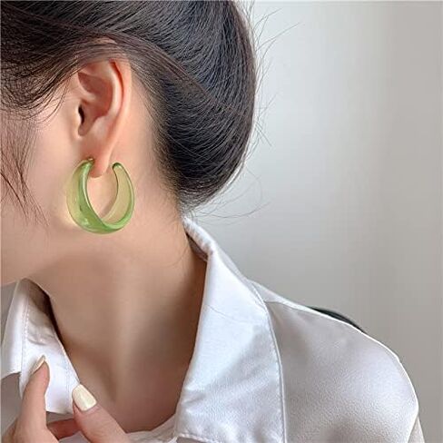 Colorful C shape Hoop Earrings for Women Girls Resin Acrylic Y2k Multicolor Chunky Big Lightweight Jewelry in Kuwait