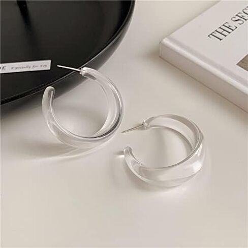 Colorful C shape Hoop Earrings for Women Girls Resin Acrylic Y2k Multicolor Chunky Big Lightweight Jewelry in Kuwait