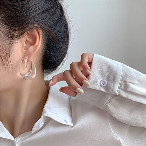 Colorful C shape Hoop Earrings for Women Girls Resin Acrylic Y2k Multicolor Chunky Big Lightweight Jewelry in Kuwait