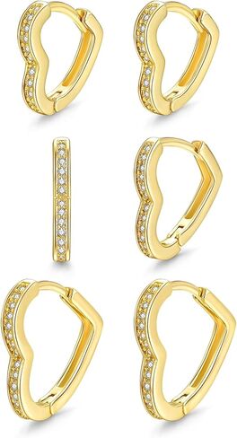 مجموعة أقراط هوجي الصغيرة من GloBosenPur، 6 أزواج من أقراط هوجي هوب مطلية بالذهب أقراط هوجي للنساء مربعة مكتنزة ملتوية سميكة أقراط بيضاوية للفتيات in Kuwait