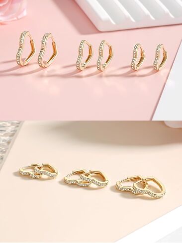 مجموعة أقراط هوجي الصغيرة من GloBosenPur، 6 أزواج من أقراط هوجي هوب مطلية بالذهب أقراط هوجي للنساء مربعة مكتنزة ملتوية سميكة أقراط بيضاوية للفتيات in Kuwait