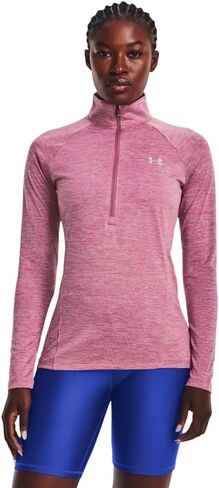 Under Armour Women's Standard Tech Twist ½ Zip Long Sleeve Pullover, (669) Pace Pink/Prime Pink/Metallic Silver, Medium in Saudi Arabia