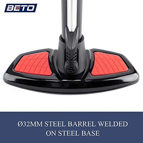 Beto Bike Pump Portable - Bicycle Floor Pump with Industrial Top-Mounted Gauge & Air Bleed Button - Presta Schrader Dunlop Valve Universal, Steel Tube 160 Psi Max (Sliver) in Kuwait