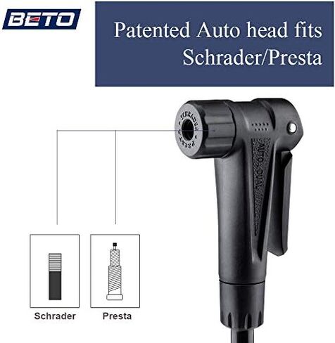 Beto Bike Pump Portable - Bicycle Floor Pump with Industrial Top-Mounted Gauge & Air Bleed Button - Presta Schrader Dunlop Valve Universal, Steel Tube 160 Psi Max (Sliver) in Kuwait