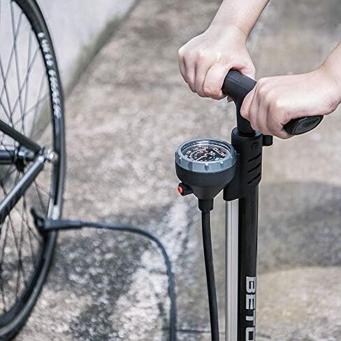 Beto Bike Pump Portable - Bicycle Floor Pump with Industrial Top-Mounted Gauge & Air Bleed Button - Presta Schrader Dunlop Valve Universal, Steel Tube 160 Psi Max (Sliver) in Kuwait