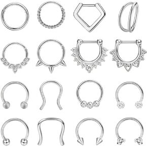 Besteel 16Pcs Septum Rings 16G Black Septum Jewelry Stainless Steel Daith Earrings Nose Rings Hoop CZ Cartilage Helix Tragus Earrings Septum Clicker Piercing Jewelry in Saudi Arabia