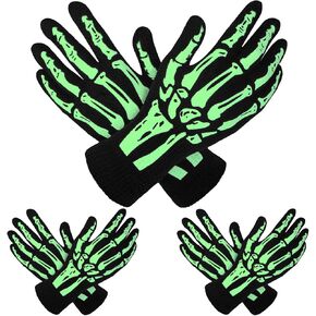 Cooraby 3 Pairs Glow in the Dark Full Finger Skeleton Gloves Halloween Skull Bone Gloves in Kuwait