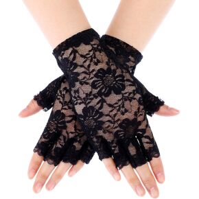Skylety Sunblock Fingerless Bridal Lace Gloves Women Short Floral Gloves for Wedding Opera Tea Party