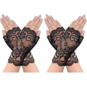 obmwang 2 Pairs Women's Lace Gloves Fingerless Floral Gloves Bridal Prom Gloves for Wedding Party Costume Accessories
