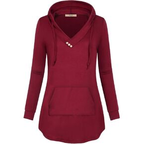 Miusey Womens Hooded Shirts Long Sleeve V Neck Tunic Hoodie Lightweight Sweatshirts with Kangaroo Pocket