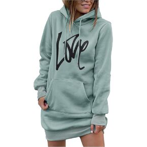 PRETTYGARDEN Women's Hooded Sweatshirt Drawstring Lightweight Long Sleeve Pullover Hoodie Dress in Saudi Arabia