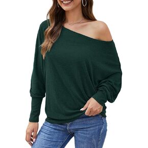 Aifer Women's Off The Shoulder Tops Sexy Long Sleeve Shirts Oversized Fashion Casual Batwing Sweaters Pullover Tunic Tops