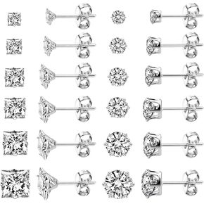 COZLANE Stainless Steel Stud Earrings For Women Men Girls Hypoallergenic Silver Earrings Sets For Women Multipack Cubic Zirconia Earrings Studs