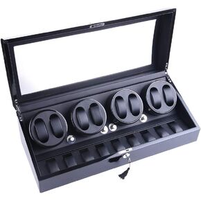 ملفاف ساعة، XTELARY Luxury 4 Motor Quad Watch Winders للساعات الأوتوماتيكية صندوق عرض آمن وخشبي 8+9 تخزين (أبنوسي) in Kuwait