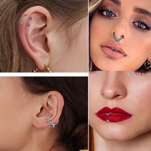 Besteel 16Pcs Septum Rings 16G Black Septum Jewelry Stainless Steel Daith Earrings Nose Rings Hoop CZ Cartilage Helix Tragus Earrings Septum Clicker Piercing Jewelry in Kuwait