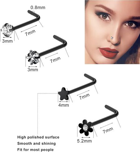 ONESING 29 Pcs 20G Black Nose Rings for Women Nose Piercing Jewelry L Shape Nose Rings Studs Nose Rings Hoop Stainless Steel Nose Jewelry Body Piercing Jewelry for Women Men in Saudi Arabia