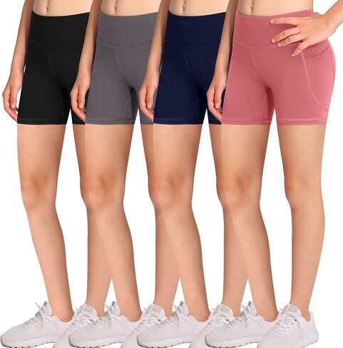 شورت DALIGIRL للكرة الطائرة للفتيات - 4 عبوات شورتات ضغط من الألياف اللدنة مع جيوب للأطفال للرقص واليوجا وألعاب القوى in Kuwait
