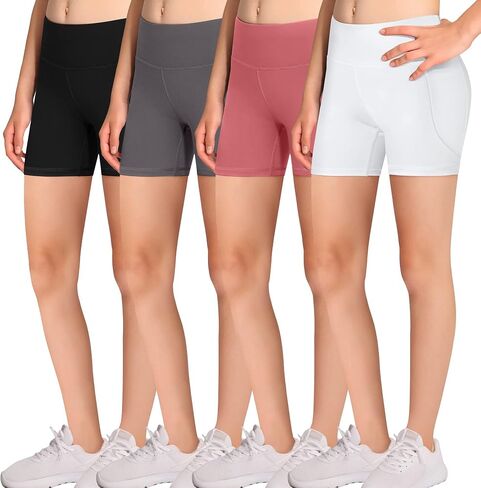 شورت DALIGIRL للكرة الطائرة للفتيات - 4 عبوات شورتات ضغط من الألياف اللدنة مع جيوب للأطفال للرقص واليوجا وألعاب القوى in Kuwait