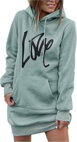 PRETTYGARDEN Women's Hooded Sweatshirt Drawstring Lightweight Long Sleeve Pullover Hoodie Dress in Saudi Arabia