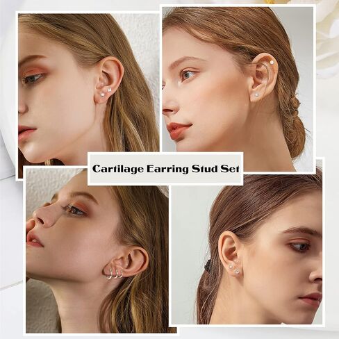 Florideco Small Tiny Stud Earrings for Women Men Stainless Steel Stud Earrings Sets CZ Heart Moon Star Flatback Earrings Cartilage Hoop Earrings in Kuwait