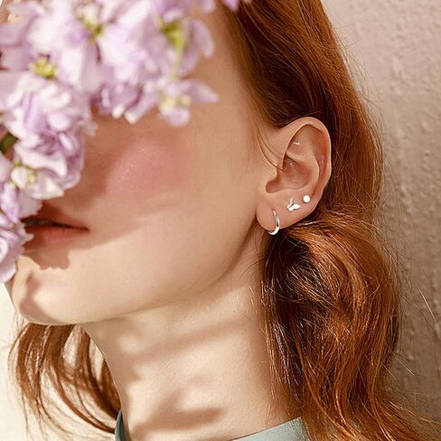 Florideco Small Tiny Stud Earrings for Women Men Stainless Steel Stud Earrings Sets CZ Heart Moon Star Flatback Earrings Cartilage Hoop Earrings in Kuwait
