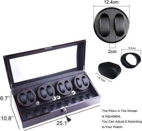 ملفاف ساعة، XTELARY Luxury 4 Motor Quad Watch Winders للساعات الأوتوماتيكية صندوق عرض آمن وخشبي 8+9 تخزين (أبنوسي) in Kuwait