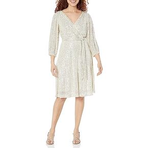 Donna Morgan Women's Long Sleeve Sequin Faux Wrap Dress in Saudi Arabia