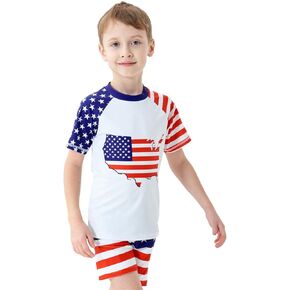 Boys Rash Guard Swimsuit UPF 50+ UV Short Sleeve Shark Swimwear 2 PCS Sets Beach Bathing Suit for Kids 2-9 Years Old