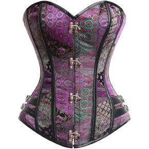 مشد بوستير من شارميان Steampunk Gothic Brocade مصنوع من الفولاذ مع إبزيم