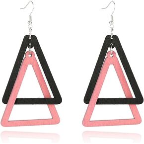 ANXIN Boho Personality Retro Tassel Rectangular Wooden Contrasting colors Earrings Chic Green Temperament Geometric Earrings Jewelry Gifts For Women Girls
