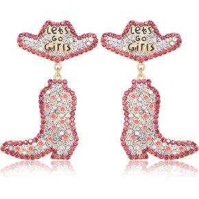 Beaded Cowboy Earrings Sparkly Rhinestone Bead Boots Hat Dangle Earrings for Women Girls Fun Western Country Cowgirl Let’s Go Girls Vacation Drop Dangling Earrings Jewelry Gifts