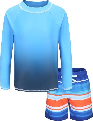 HowJoJo Kids Rash Guard Set Boys Long Sleeve Swim Trunks and Swim Shirt Sets Two Piece Swimsuits in Kuwait