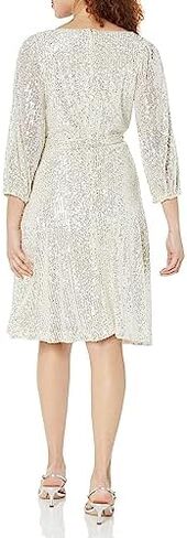 Donna Morgan Women's Long Sleeve Sequin Faux Wrap Dress in Saudi Arabia