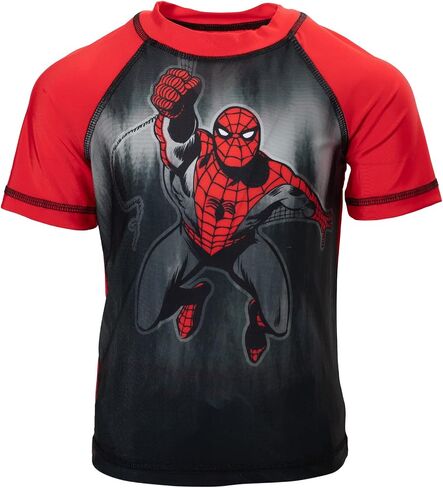مجموعة ملابس Marvel Spider-Man Little Boys للحماية من الطفح الجلدي وسروال السباحة، رمادي/أحمر 4 in Saudi Arabia