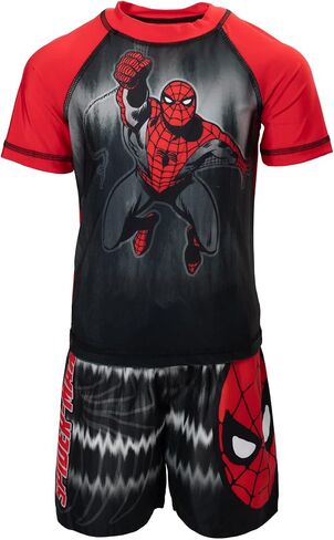 مجموعة ملابس Marvel Spider-Man Little Boys للحماية من الطفح الجلدي وسروال السباحة، رمادي/أحمر 4 in Saudi Arabia