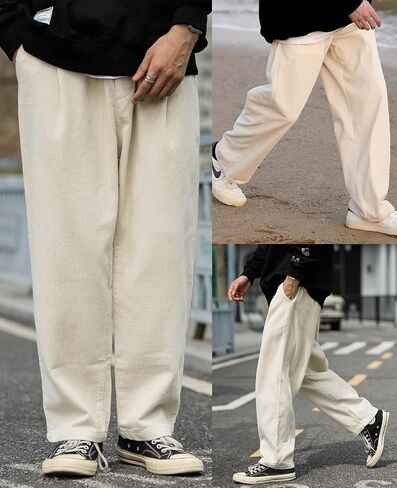 Aelfric Eden Mens Corduroy Vintage Cargo Sweatpants Long Solid Elastic Waist Casual Pants Hip hop Streetwear Pant in Saudi Arabia