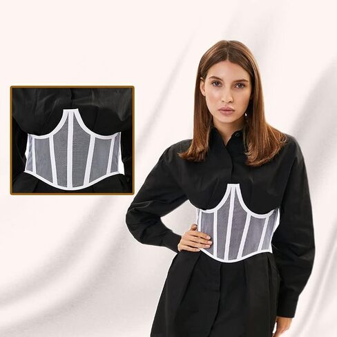 TOPMELON Lace Corset Belt Waist Corset Top Women Mesh Open Cup Lace Up Boned Bustier Underbust Corset Waist Cincher Corset in Kuwait