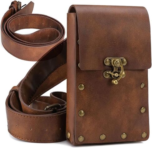 حقيبة الخصر وحزام المحفظة حزمة مراوح Crossbody للدراجات النارية والمشي لمسافات طويلة وحامل الهاتف المحفظة الجلدية خمر عارضة أزياء Daypack مهرجان القوطي زي الورك الحقيبة للنساء الرجال (Com) in Kuwait
