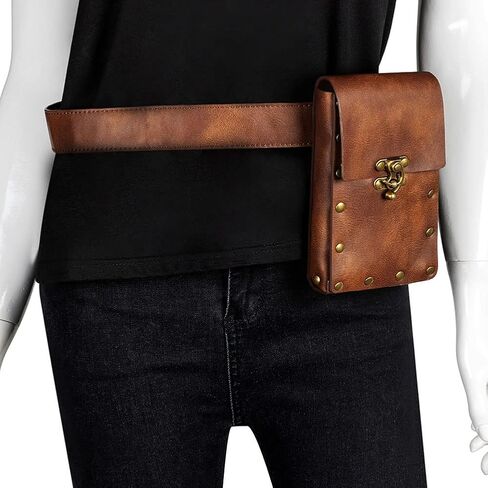 حقيبة الخصر وحزام المحفظة حزمة مراوح Crossbody للدراجات النارية والمشي لمسافات طويلة وحامل الهاتف المحفظة الجلدية خمر عارضة أزياء Daypack مهرجان القوطي زي الورك الحقيبة للنساء الرجال (Com) in Kuwait