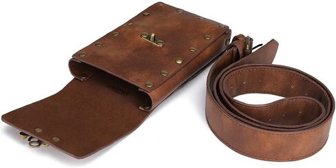 حقيبة الخصر وحزام المحفظة حزمة مراوح Crossbody للدراجات النارية والمشي لمسافات طويلة وحامل الهاتف المحفظة الجلدية خمر عارضة أزياء Daypack مهرجان القوطي زي الورك الحقيبة للنساء الرجال (Com) in Kuwait