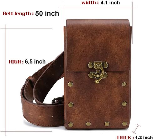 حقيبة الخصر وحزام المحفظة حزمة مراوح Crossbody للدراجات النارية والمشي لمسافات طويلة وحامل الهاتف المحفظة الجلدية خمر عارضة أزياء Daypack مهرجان القوطي زي الورك الحقيبة للنساء الرجال (Com) in Kuwait