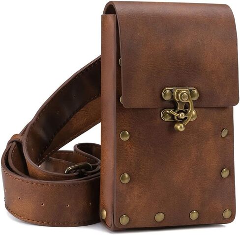 حقيبة الخصر وحزام المحفظة حزمة مراوح Crossbody للدراجات النارية والمشي لمسافات طويلة وحامل الهاتف المحفظة الجلدية خمر عارضة أزياء Daypack مهرجان القوطي زي الورك الحقيبة للنساء الرجال (Com) in Kuwait