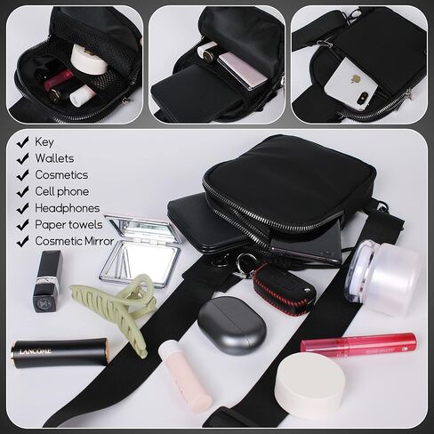 حقيبة حبال صغيرة للنساء حقائب كروس للنساء وحقائب الصدر مع حزام كتف قابل للتعديل للسفر والتخييم الرياضي (أسود) in Kuwait
