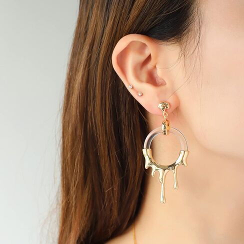 Statement Earring,Organic Shape Metal and Fluid Metal Shape with Touch of Transperant Resin,Resin Inlay Fluid Metal Drop Earring in Saudi Arabia
